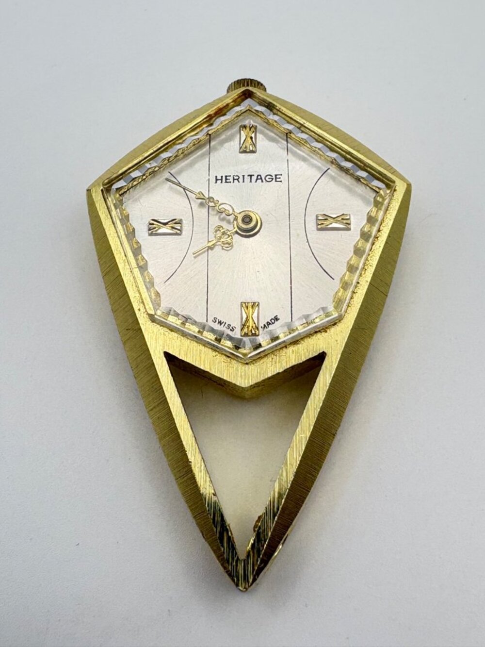 Vintage Heritage Swiss Shield Shield-Shape Pendant Watch Gold Tone As-Is Repair